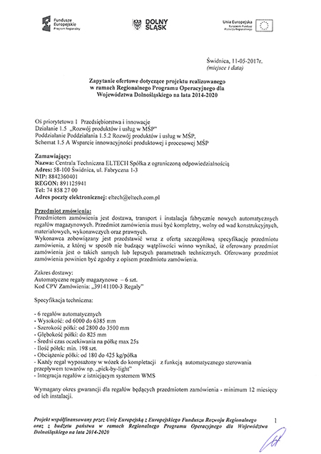 Zapytanie ofertowe regały