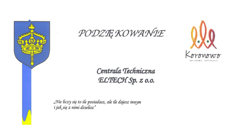 PODZIĘKOWANIE OD WŁADZ SAMORZĄDOWYCH GMINY KORONOWO ZA OKAZANĄ POMOC